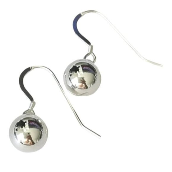 Sterling Silver bead ball drop earrings 10mm NEW - Picture 1 of 7